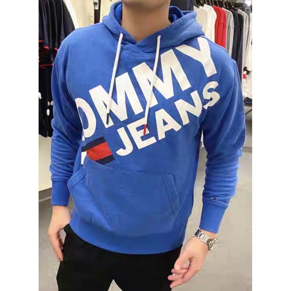 Tommy Jeans Blue Logo Graphic Pullover Hoodie Sweatshirt - XL